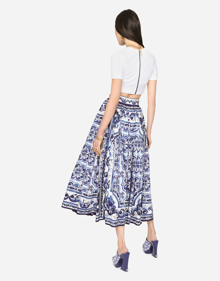 Majolica-print poplin calf-length skirt - 5