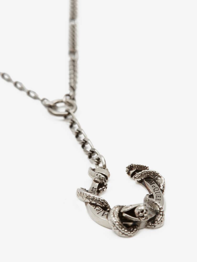 Snake Horseshoe Necklace in Antique Silver - 3