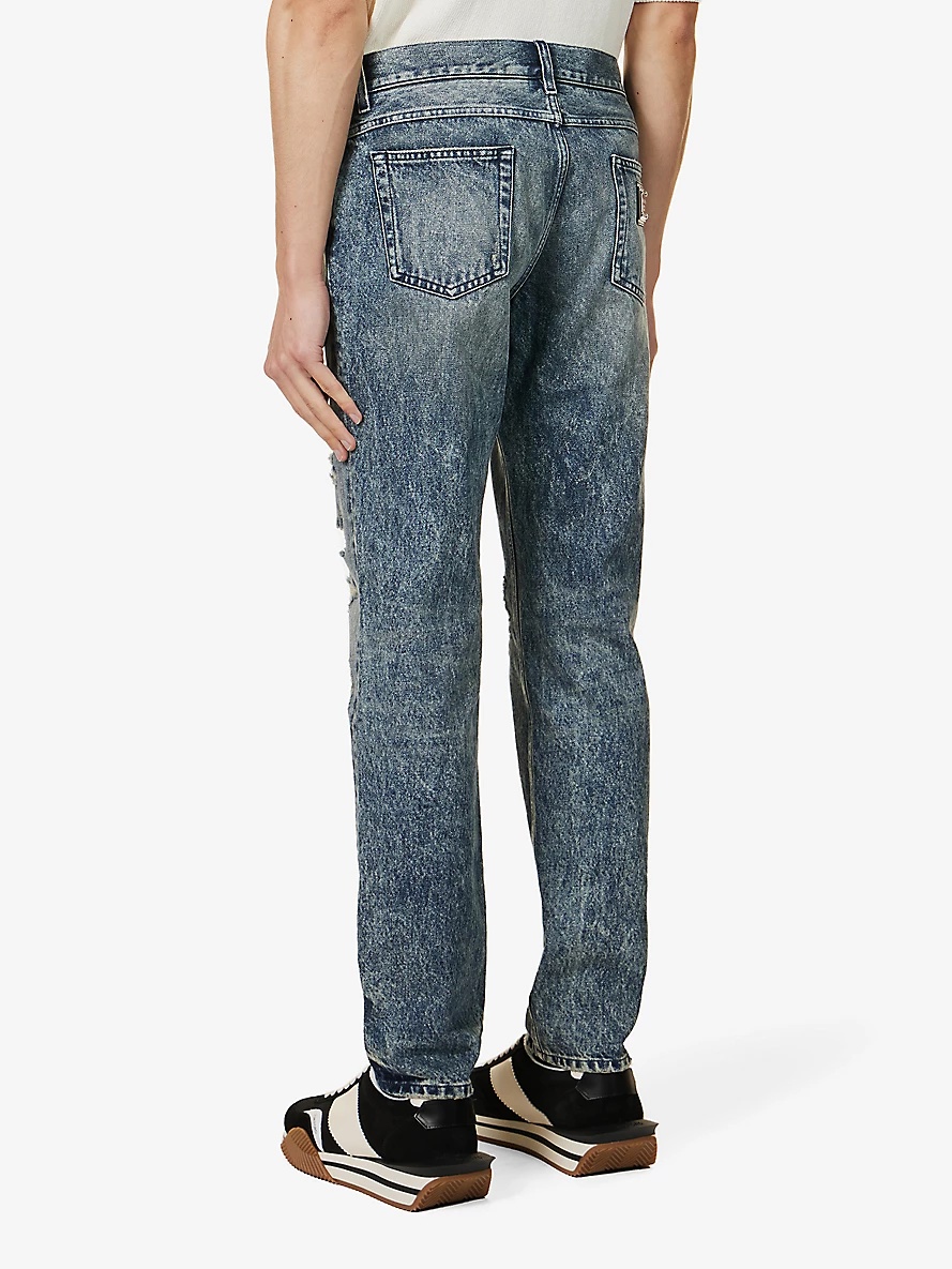 Distressed slim-leg mid-rise jeans - 4