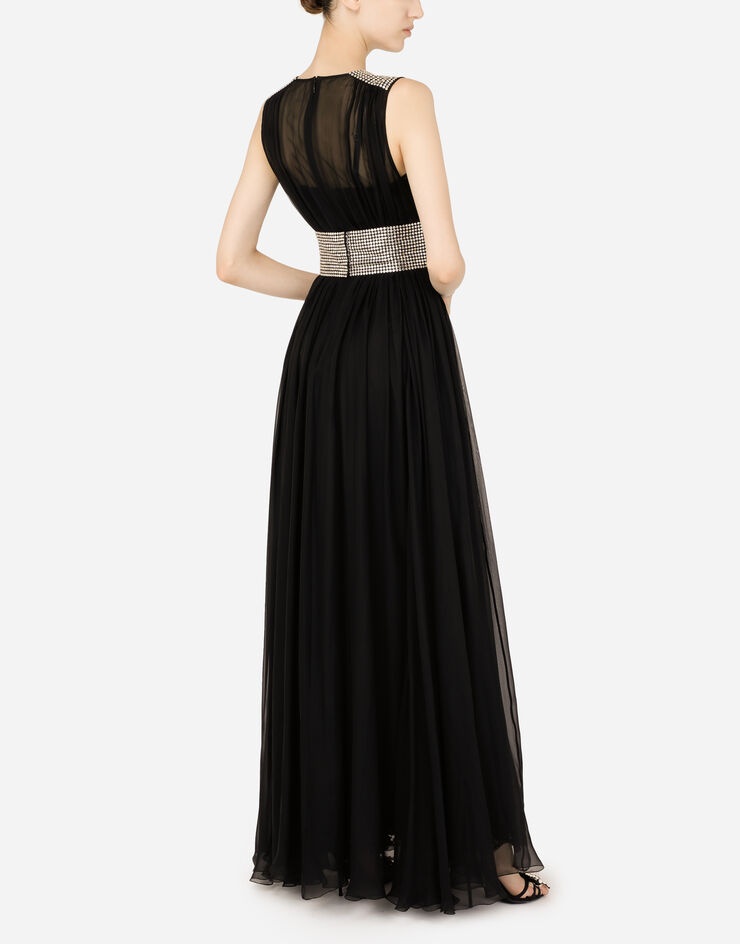 Long chiffon dress with fusible rhinestone detailing - 5