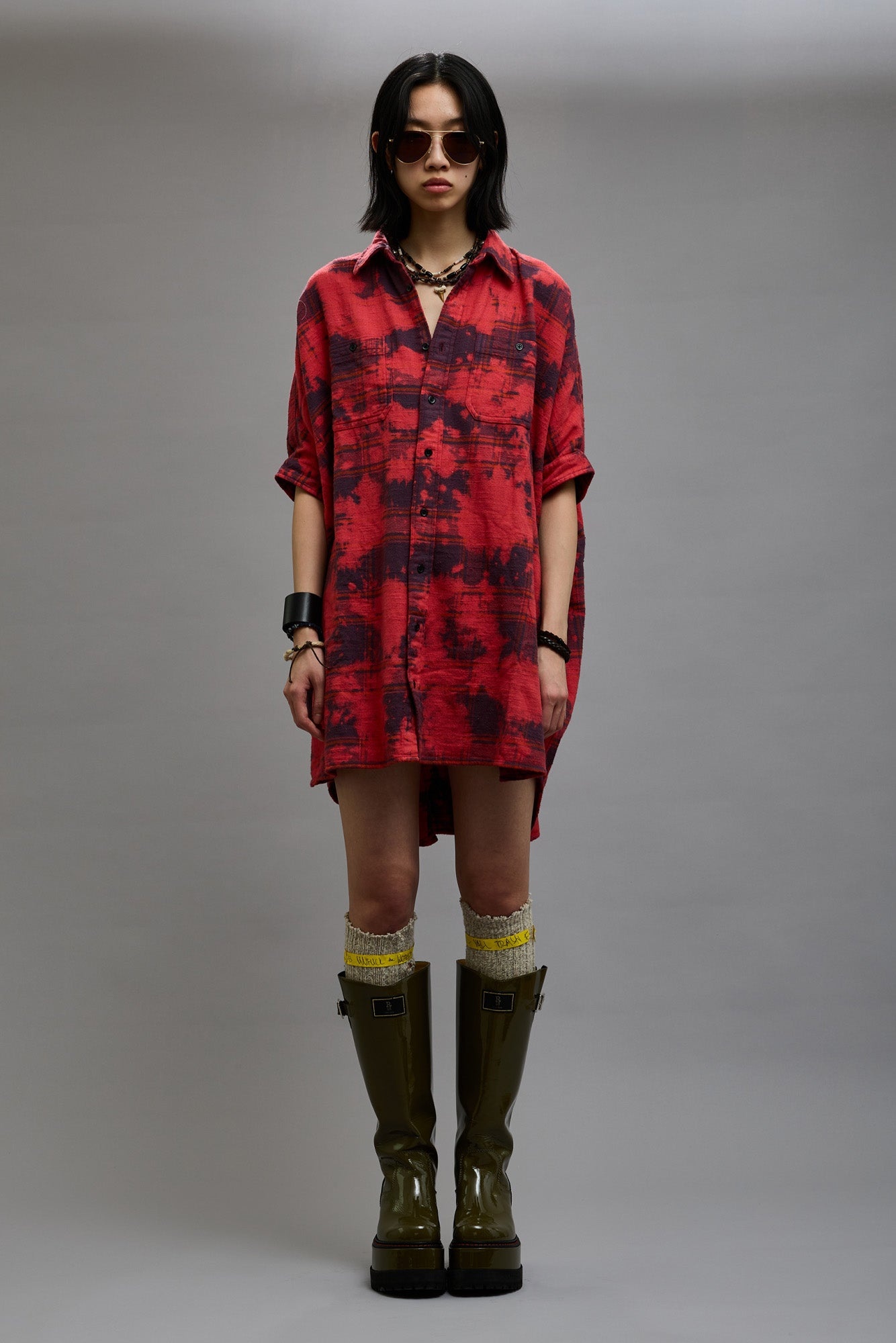 OVERSIZED RELAXED SHIRTDRESS - DUSK RED PLAID - 3