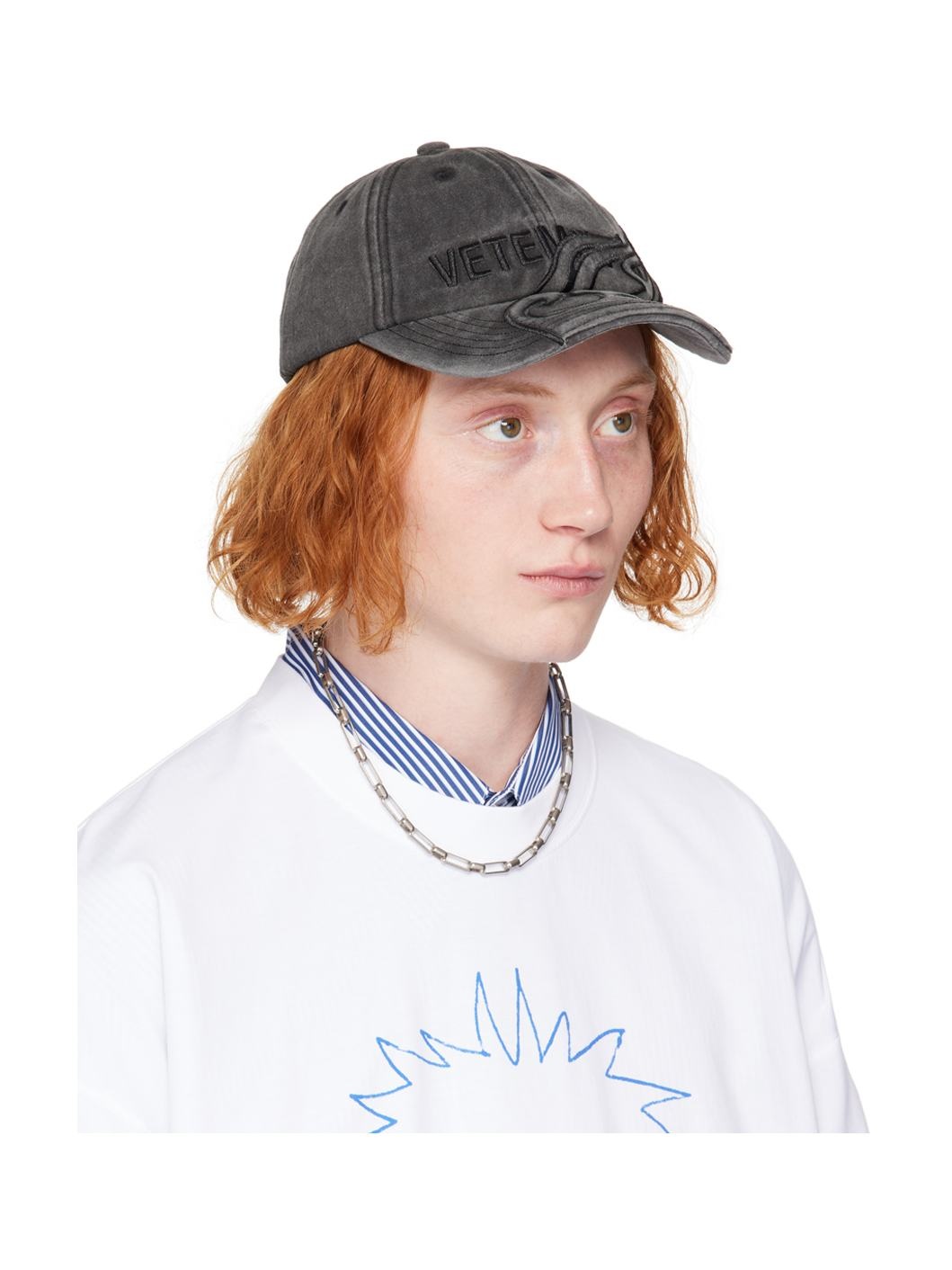 VETEMENTS Black Blackout Flame Logo Cap | ssense | REVERSIBLE