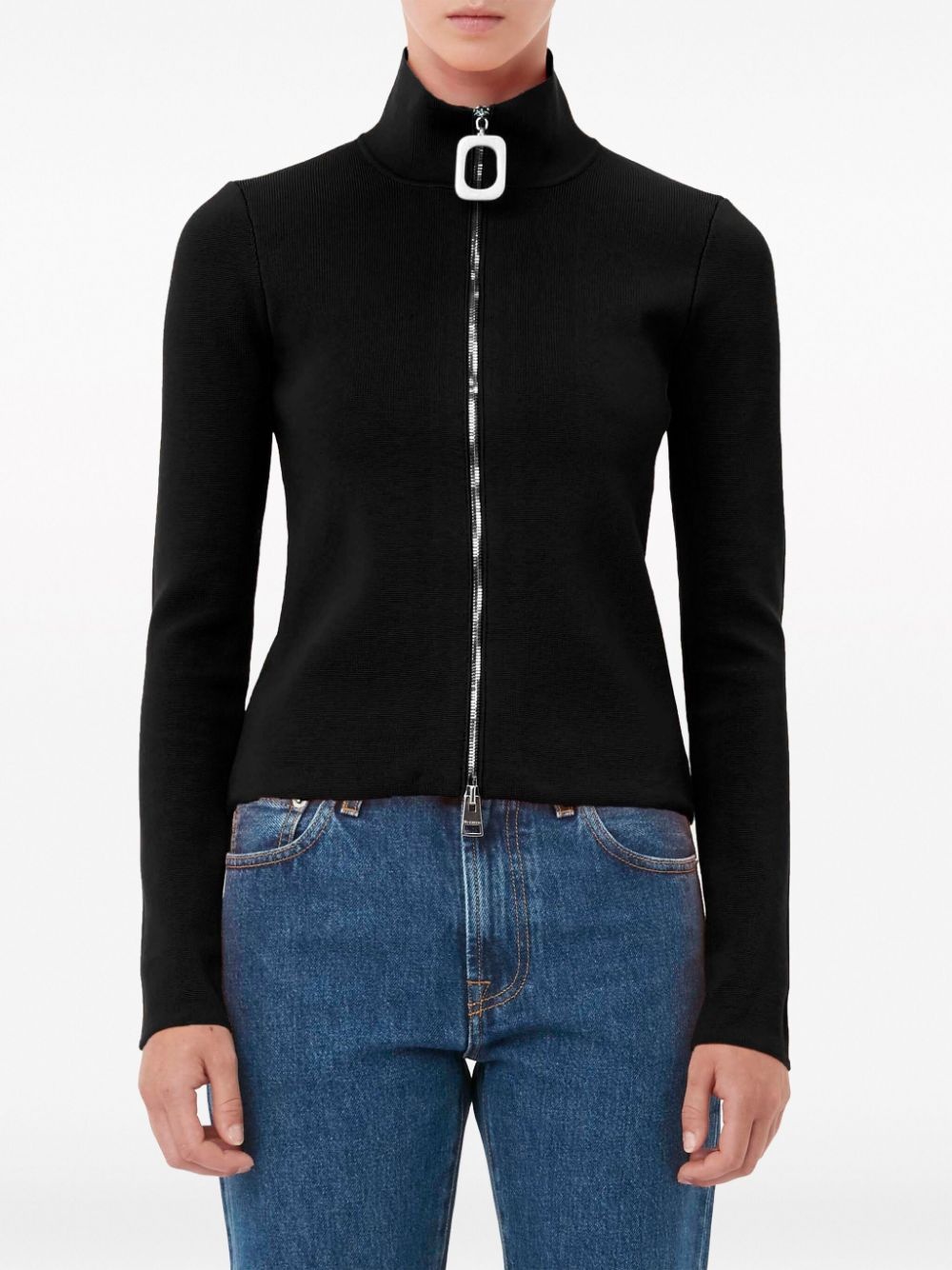 zip-up fine-knit cardigan - 3