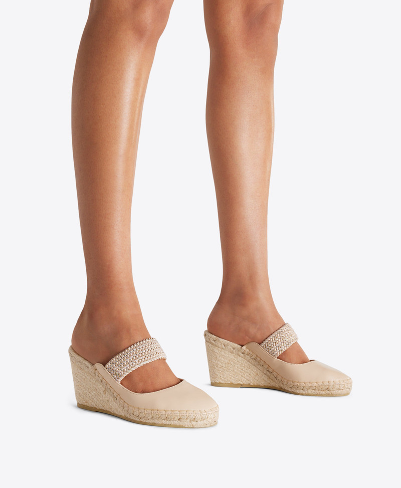 Siena 70 Beige Leather Wedge Mules 5