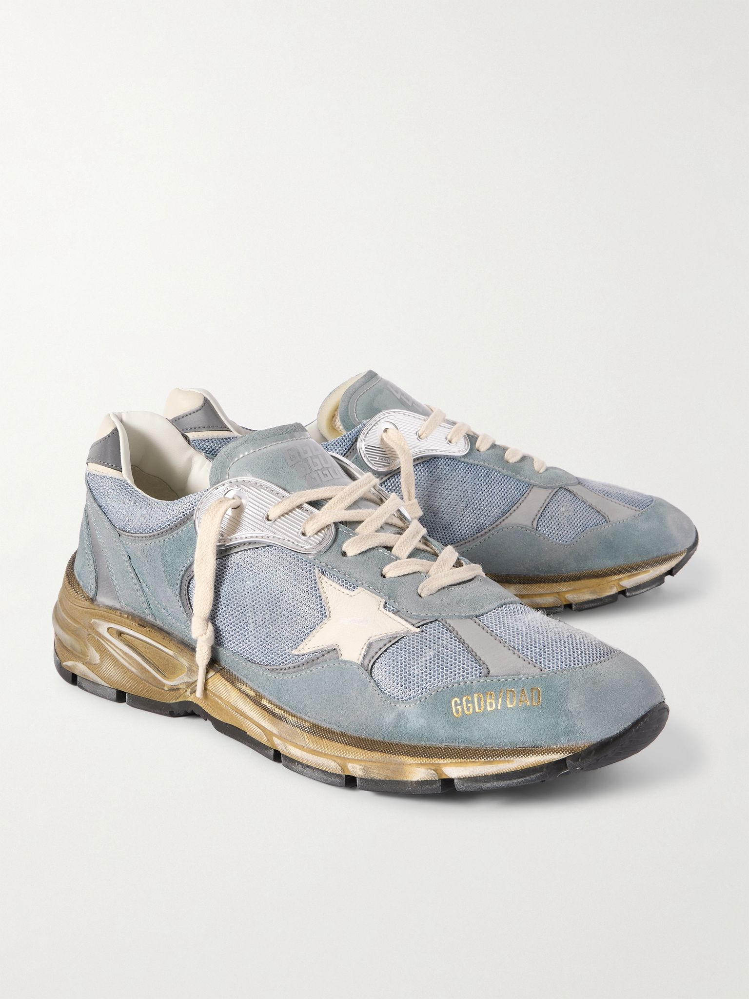Running Dad Distressed Rubber and Leather-Trimmed Mesh and Suede Sneakers Blue - 4