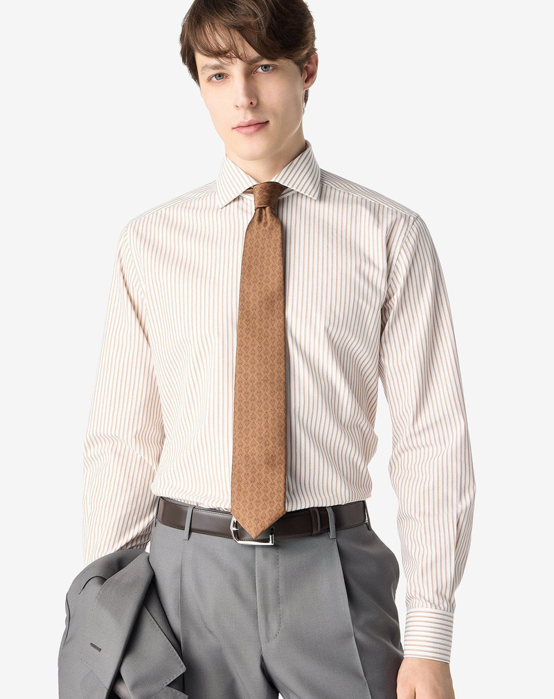 CORNELIANI Light brown pure silk tie with floral pattern outlook