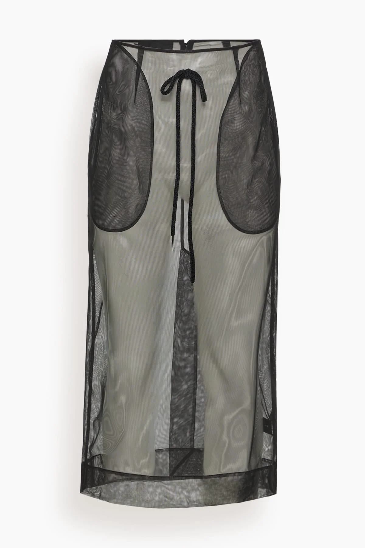 Sheer Frayed Column Pencil Skirt in Black - 1