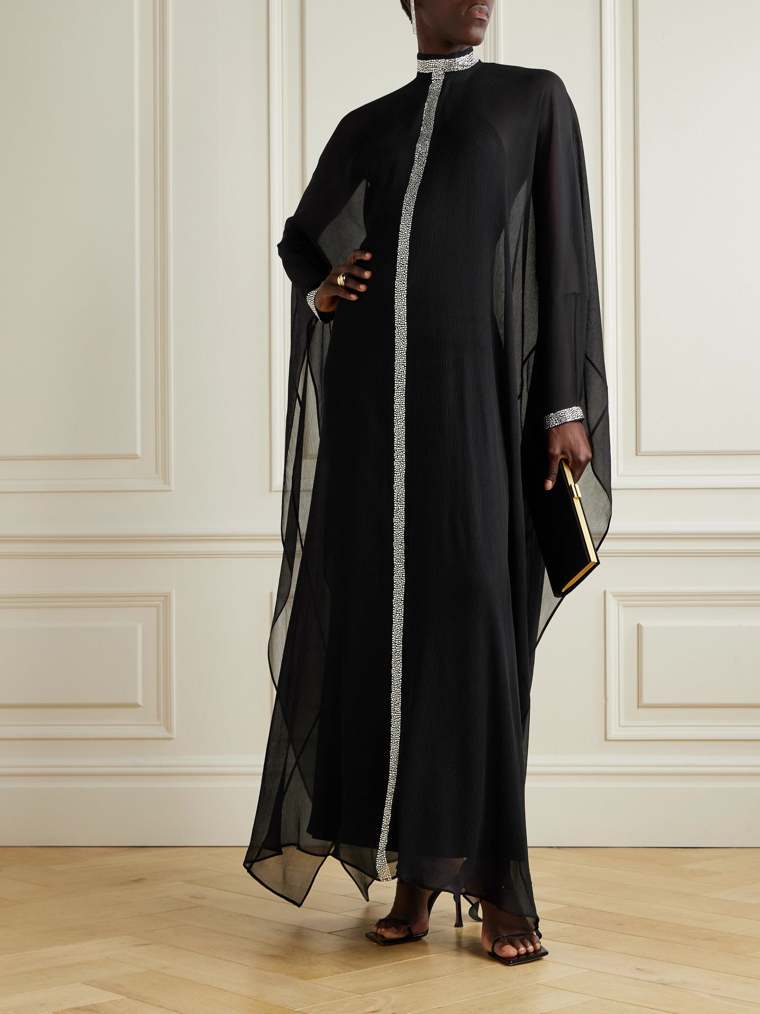 Parthenon Swarovski crystal-embellished silk-crepon gown Black - 2