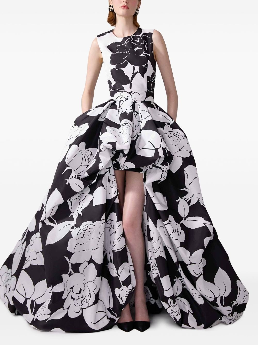 floral-print asymmetric gown - 2