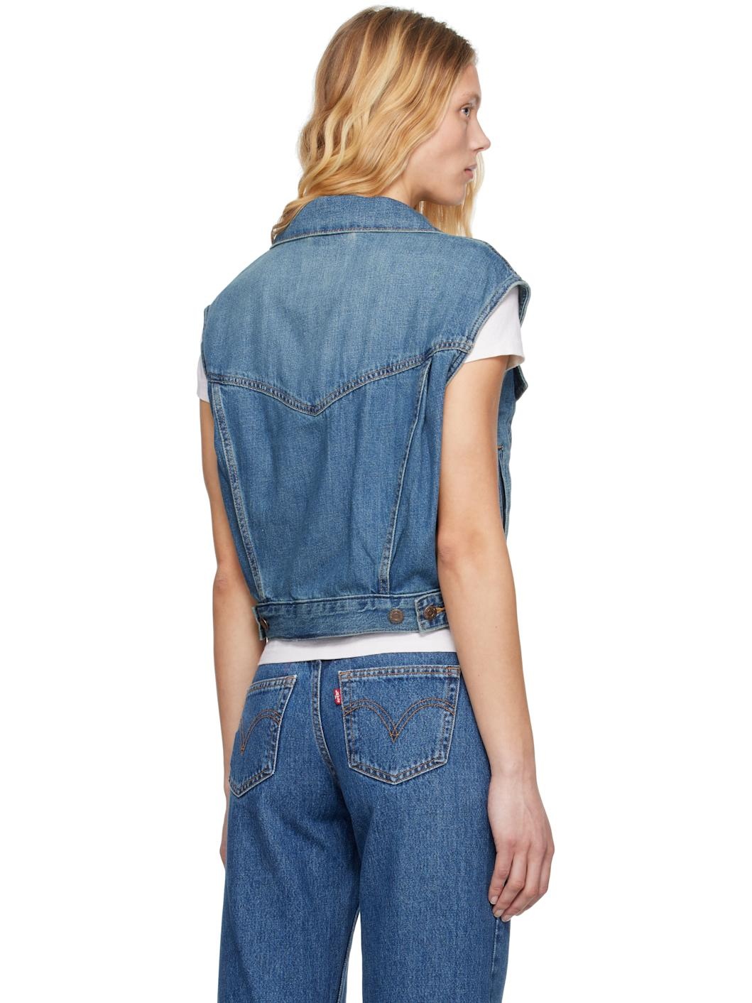 Blue Shrunken '90s Linen+ Lightweight Denim Vest - 3