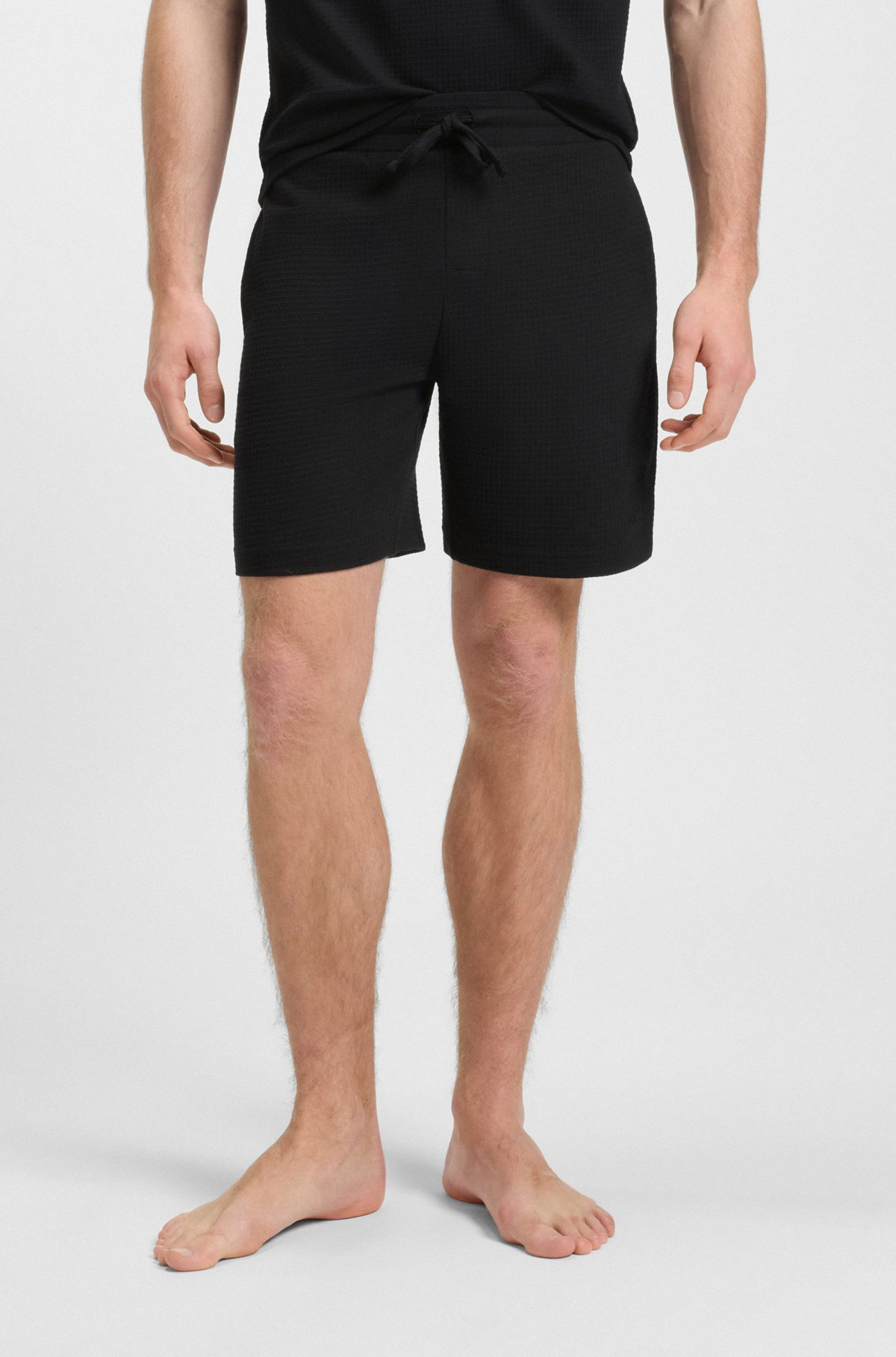 WAFFLE-STRUCTURED PAJAMA SHORTS WITH EMBROIDERED LOGO - 2