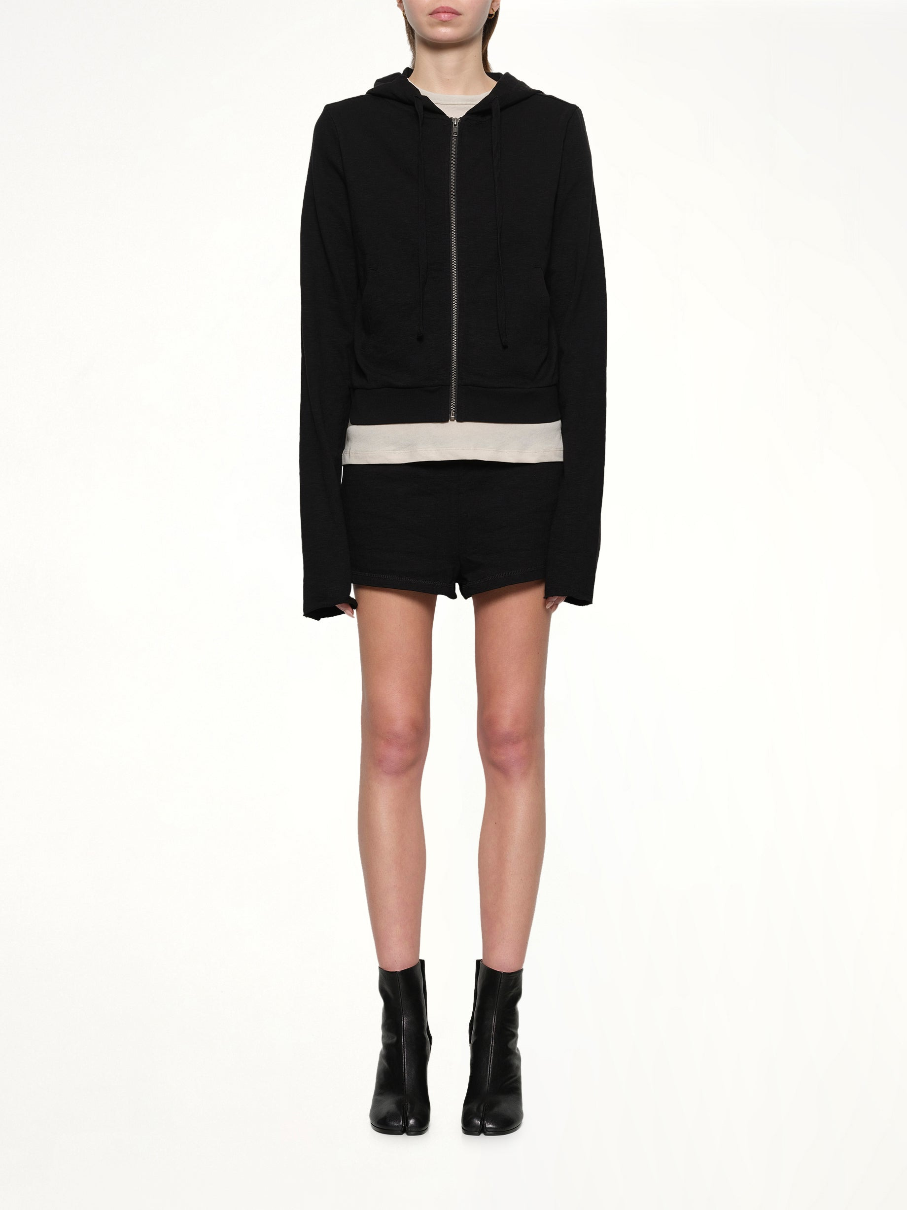 Lightweight Cropped Zip-Up Hoodie in Black - 7