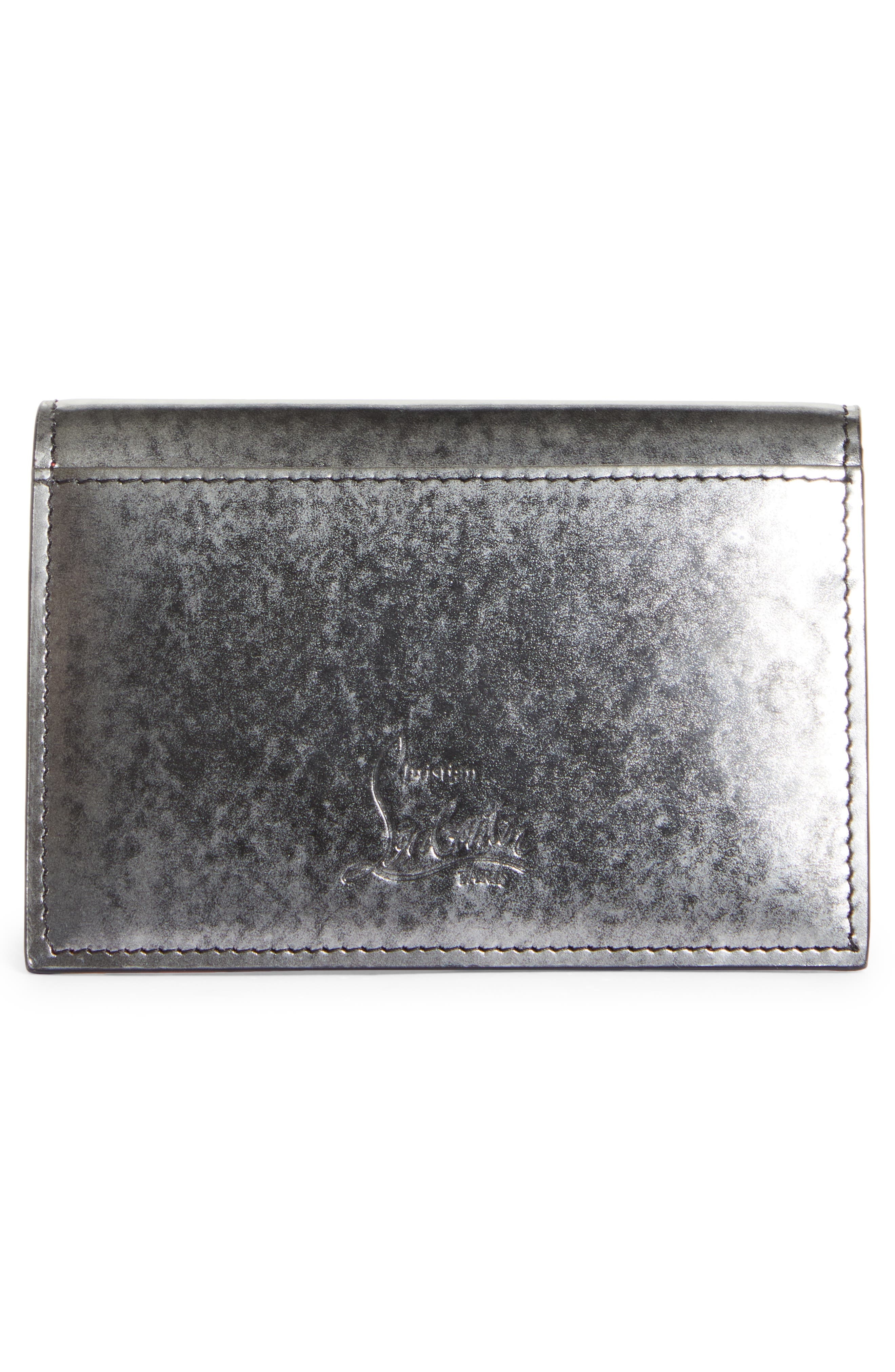 Christian Louboutin Happy Rui Sifnos Brushed Leather Card Case in Silver-Black/Gun Metal at Nordstro - 2