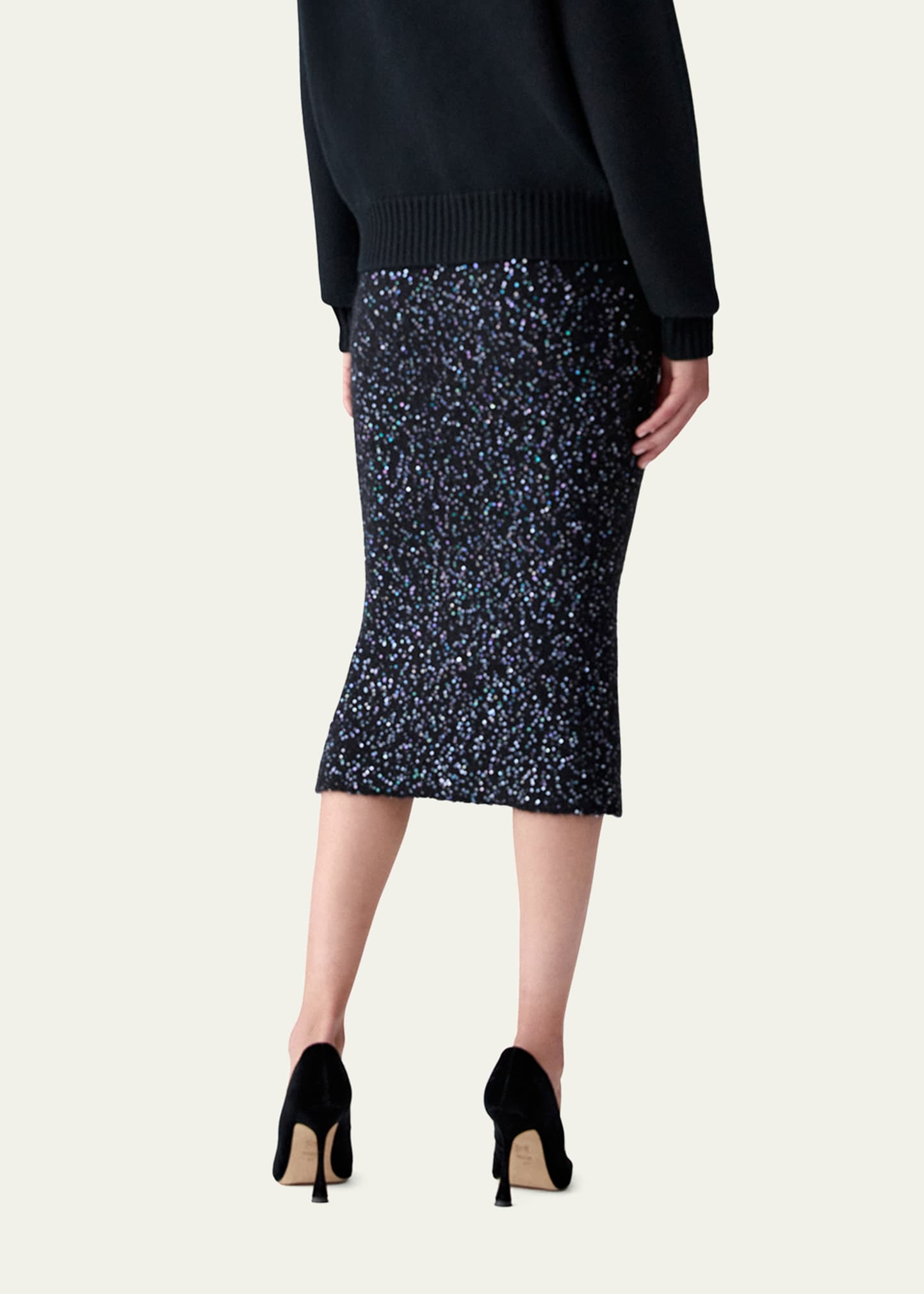 Sequined Knit Pencil Skirt - 3