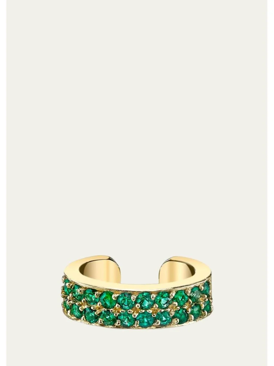 18K Yellow Gold Two Row Emerald Ear Cuff, Single - 1