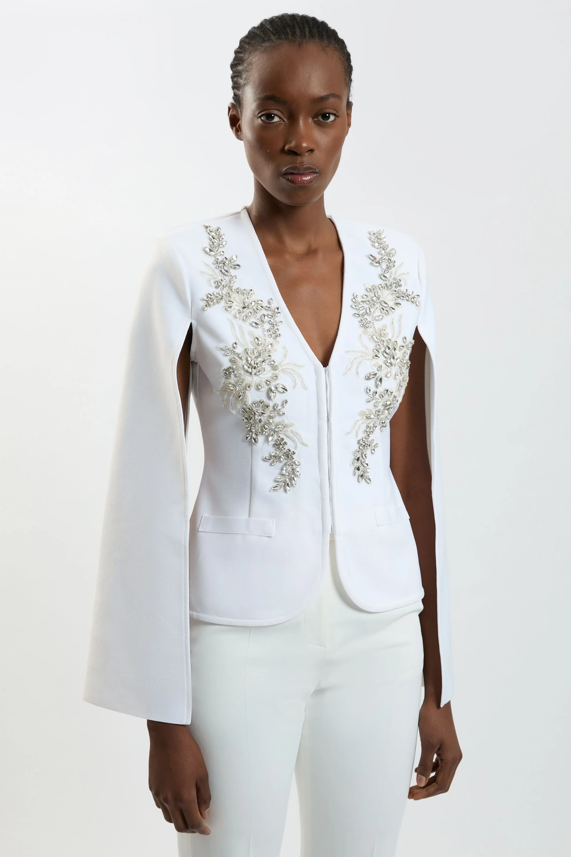 Bandage Form Fitting Cape Sleeve Embellished Jacket - 1