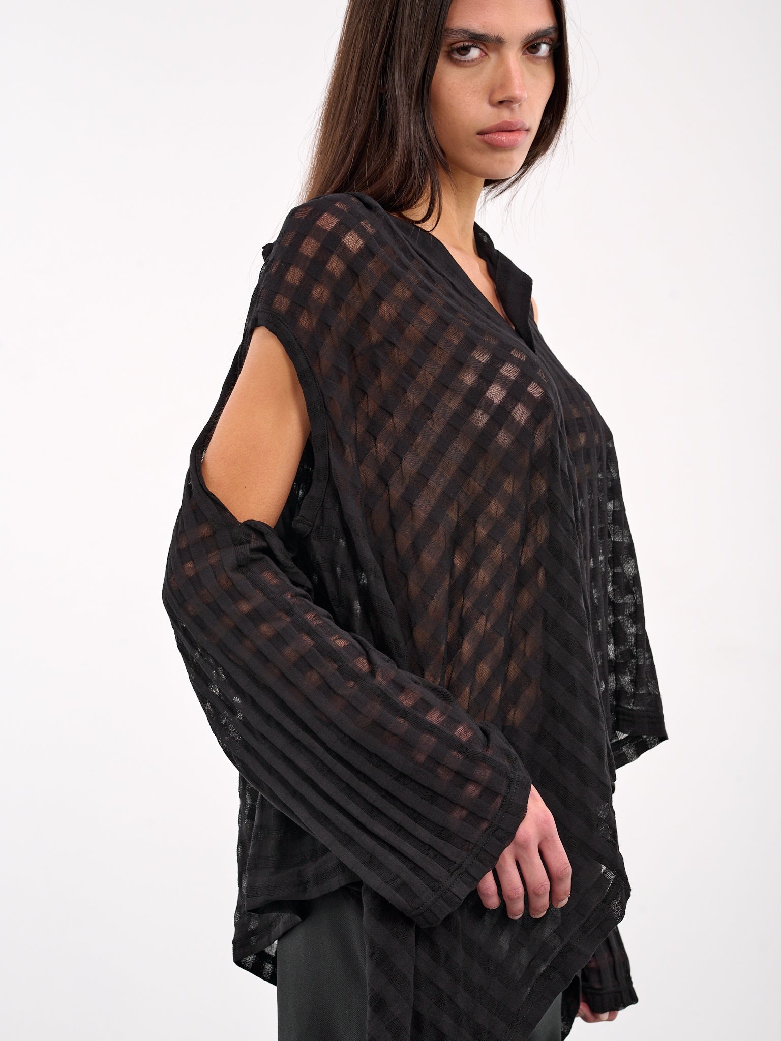 Sheer Plaid Jacquard Layered Cardigan - 7