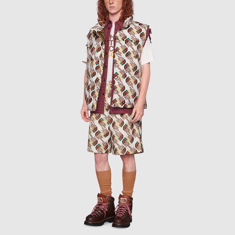 Men's Gucci x THE NORTH FACE Crossover SS21 Webbing Printing Plain Weave Knit Shorts Ivory 651333-XJ - 4