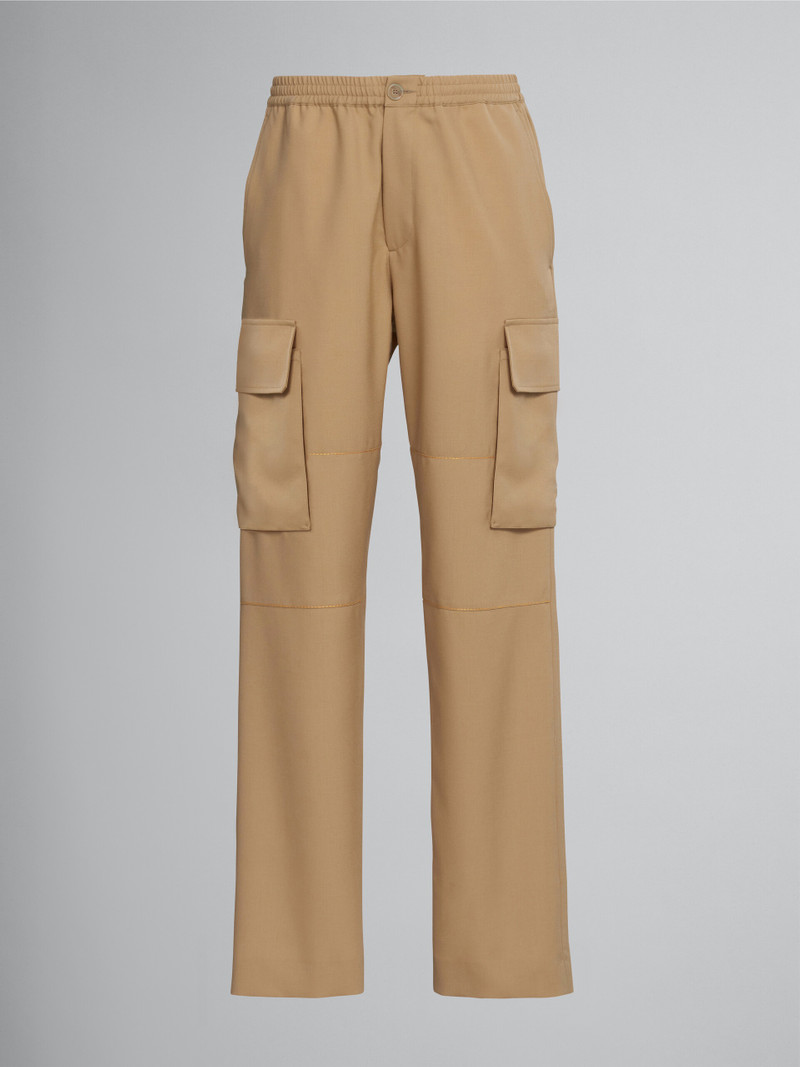 BEIGE TROPICAL WOOL CARGO PANTS - 1