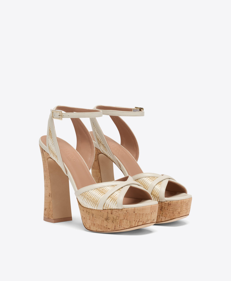 MALONE SOULIERS Sylvie 125 White Stripe Raffia Platform Sandals outlook