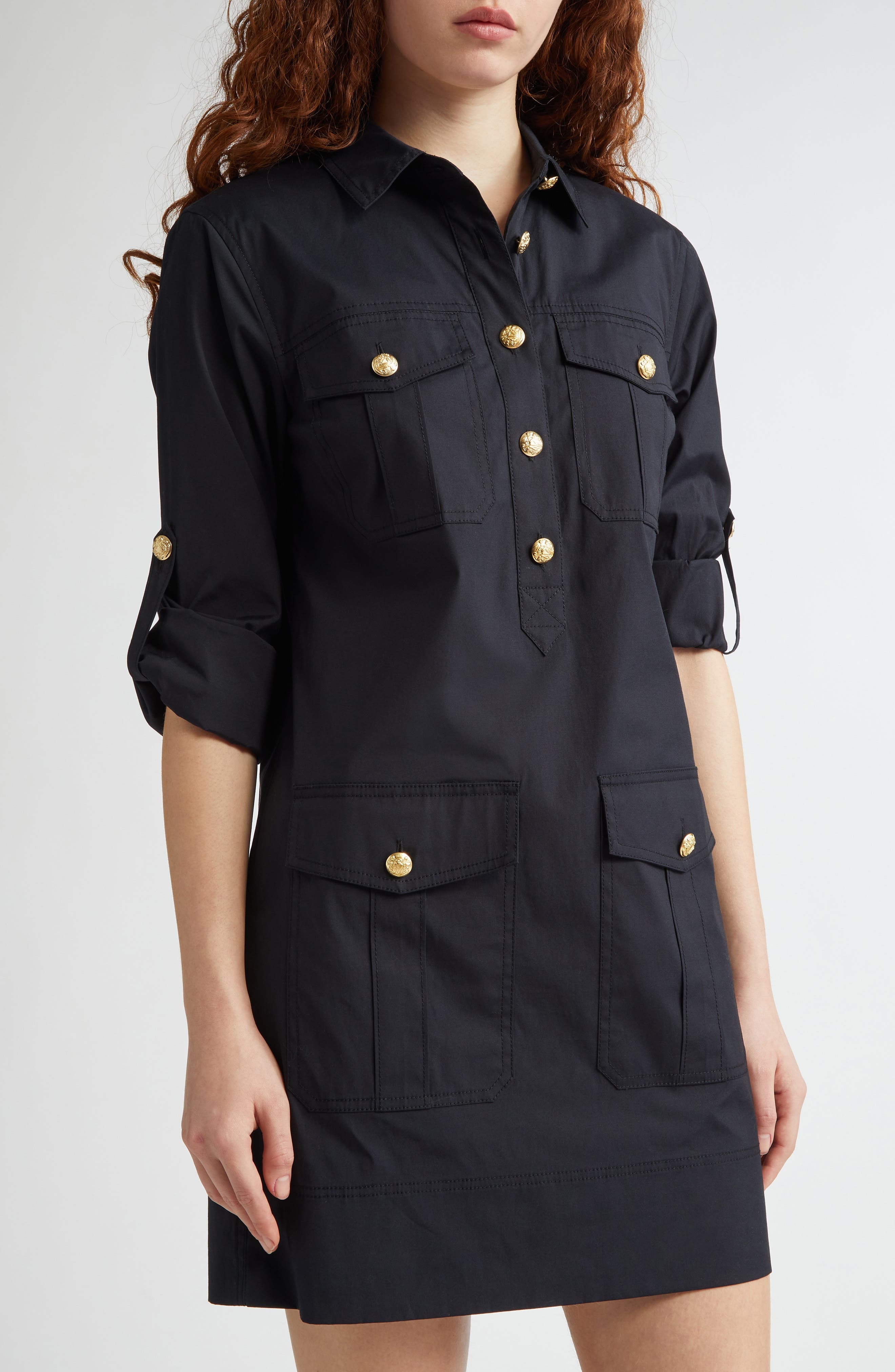 Veronica Beard Saude Long Sleeve Stretch Cotton Dress in Black at Nordstrom - 4