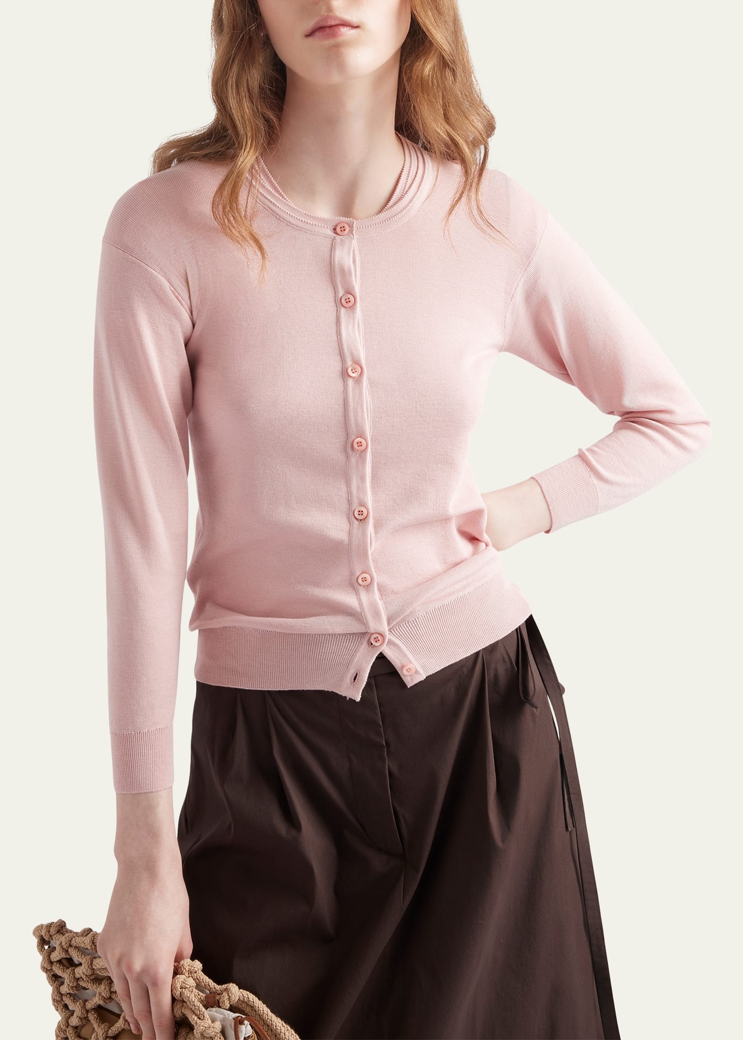 Silk-Cotton Double Crewneck Cardigan - 4