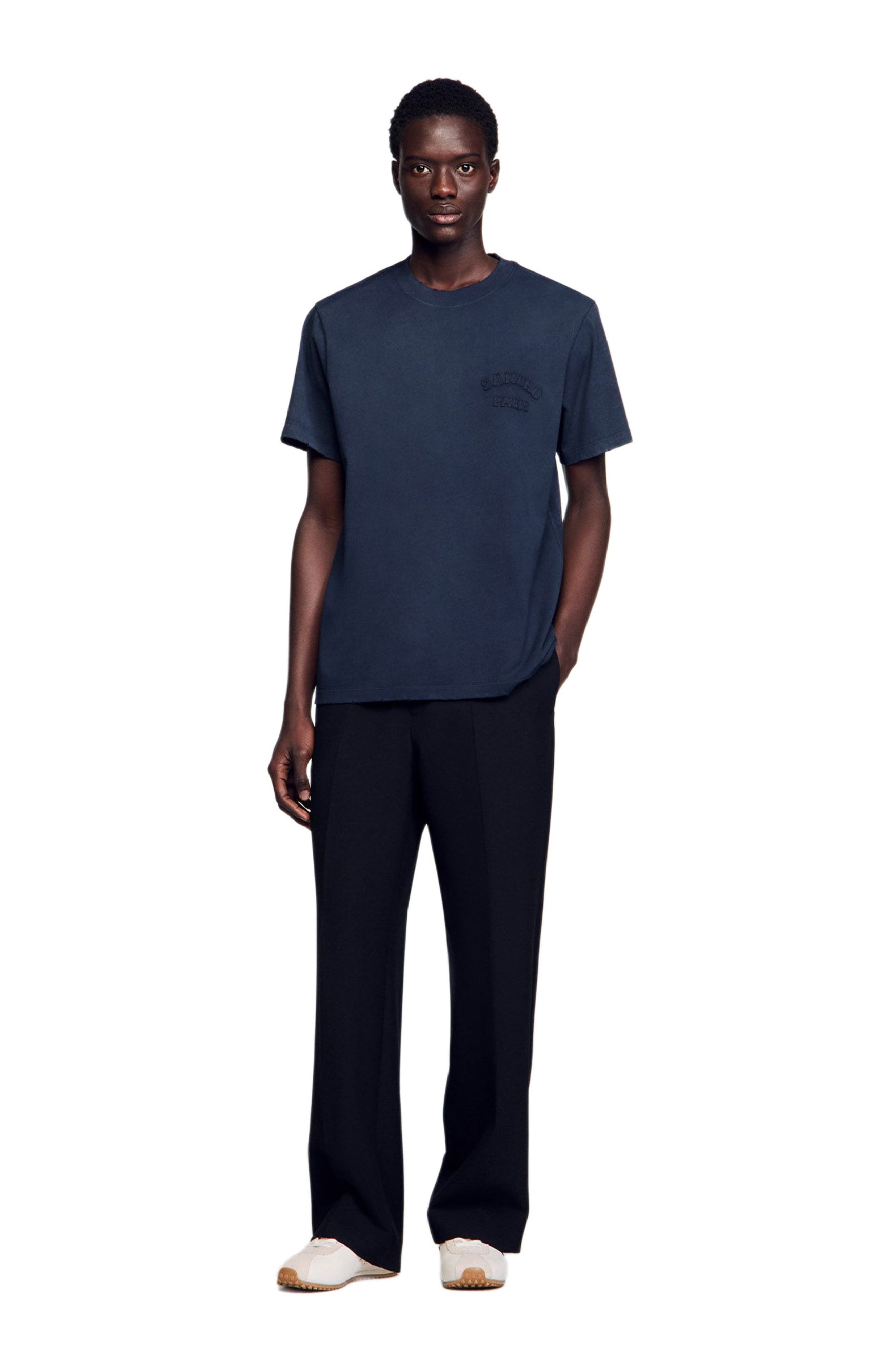 SANDRO Worn-effect T-shirt in Navy Blue at Nordstrom - 6