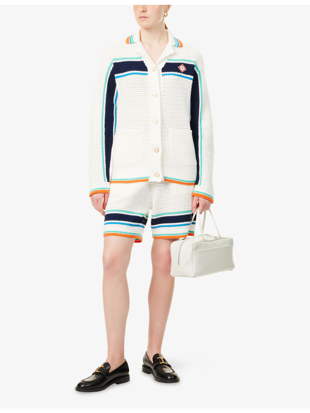 Crochet Tennis Striped Cotton-Knit Jacket - 2
