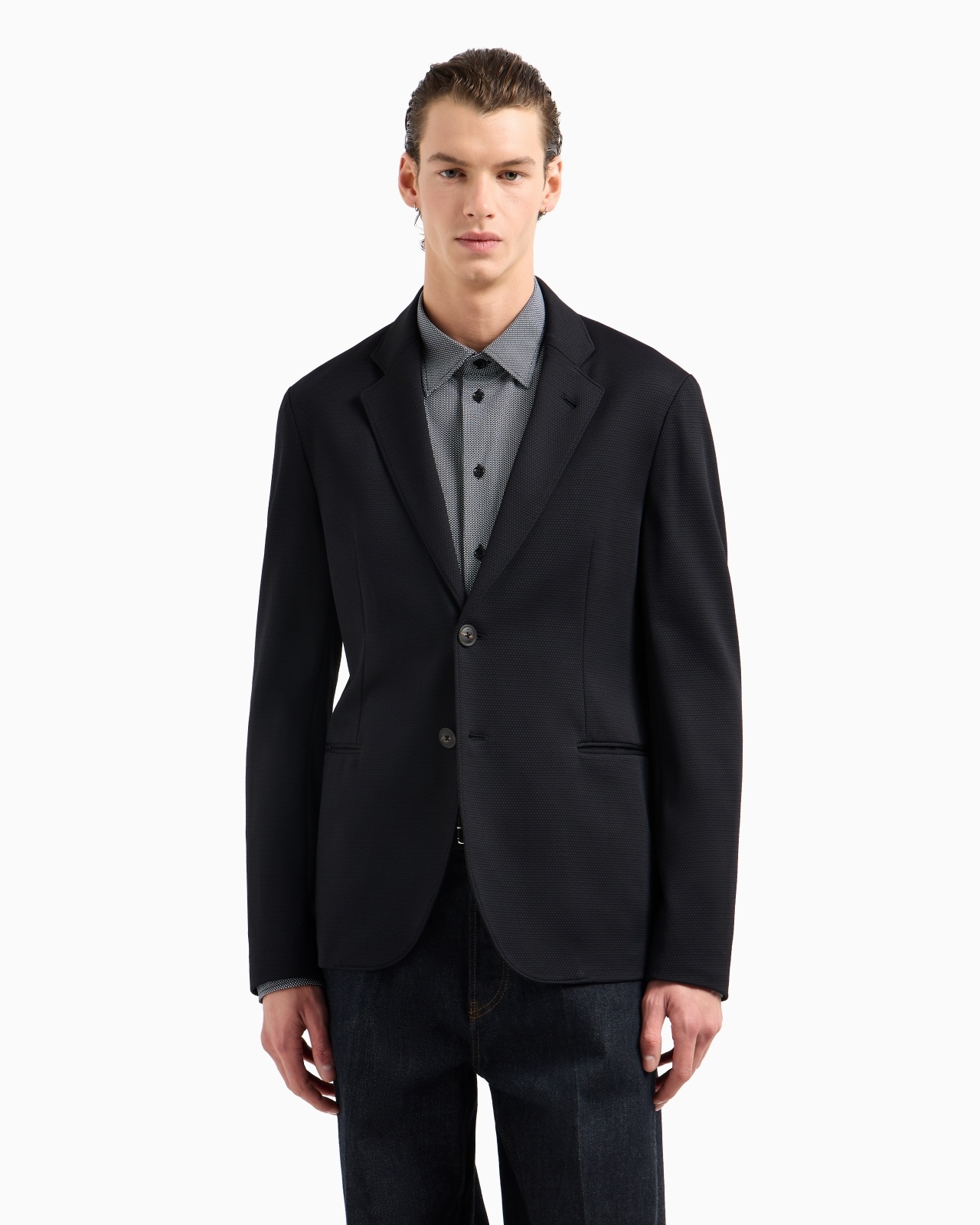 SINGLE-BREASTED JACKET IN STRETCH PIQUÉ TECHNICAL JERSEY - 2