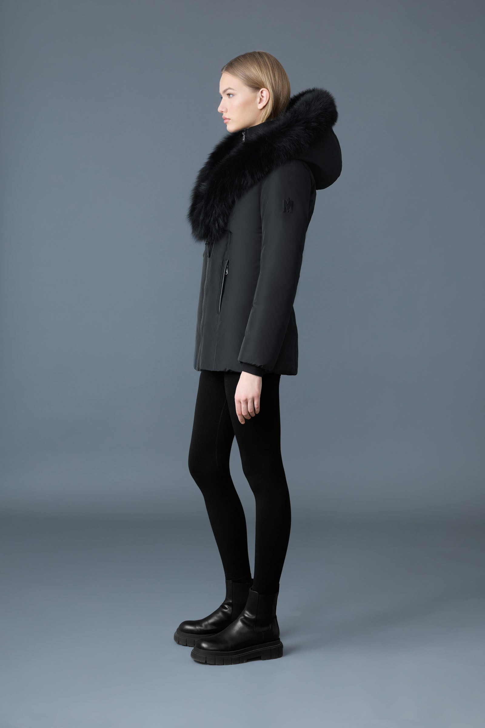 ADALI Down coat with blue fox fur Signature Mackage Collar - 3