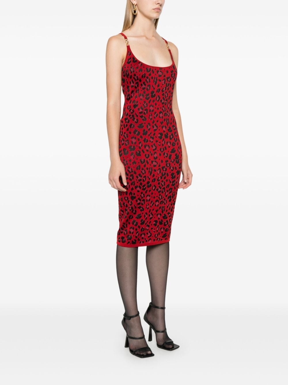 animalier-jacquard lurex-detail midi dress - 3