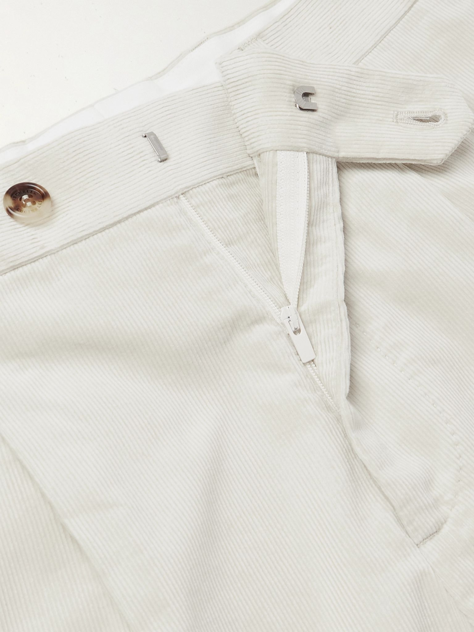 Straight-Leg Pleated Cotton-Corduroy Suit Trousers Cream - 6