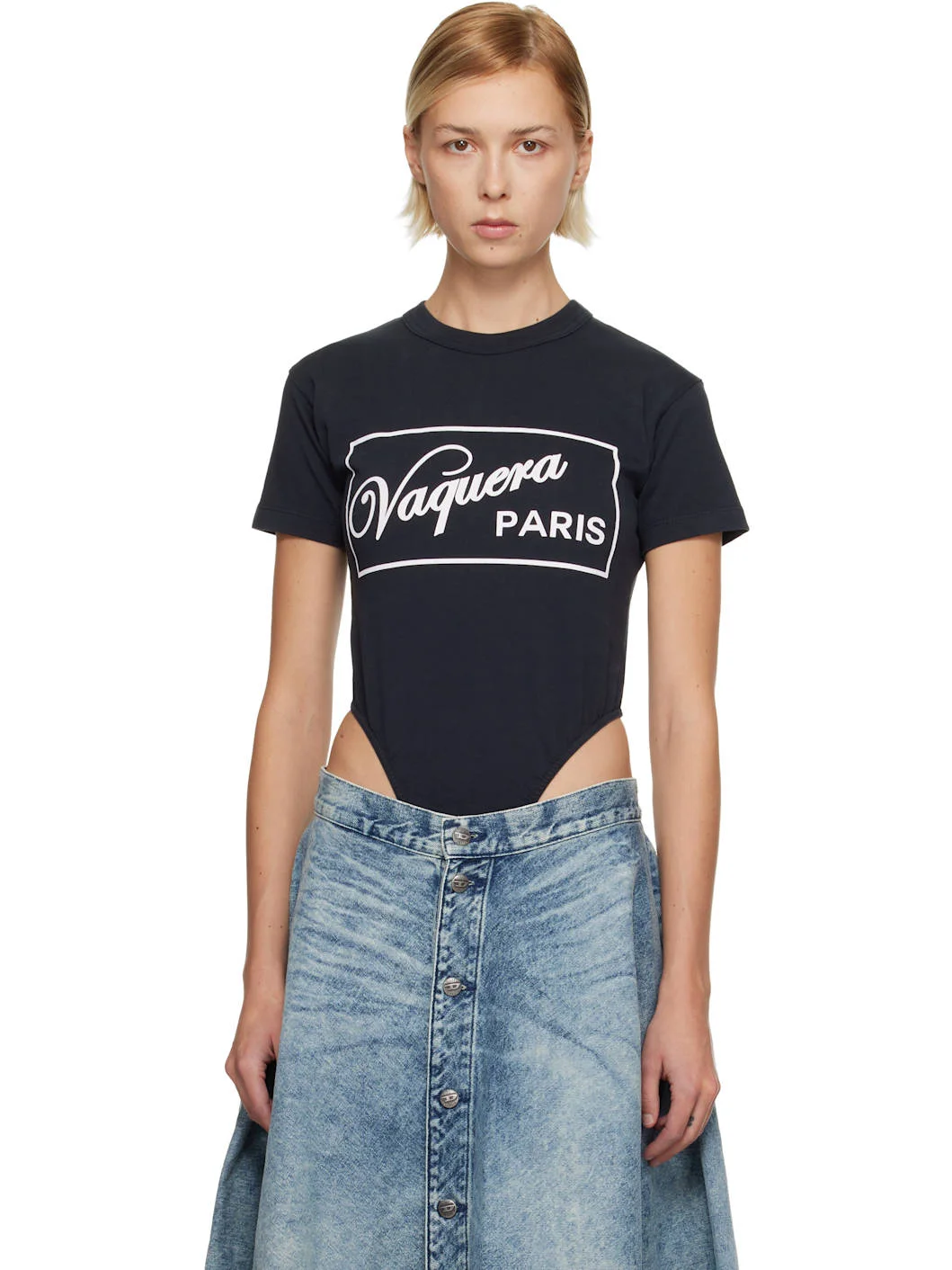 Black Leotard TShirt Bodysuit - 1