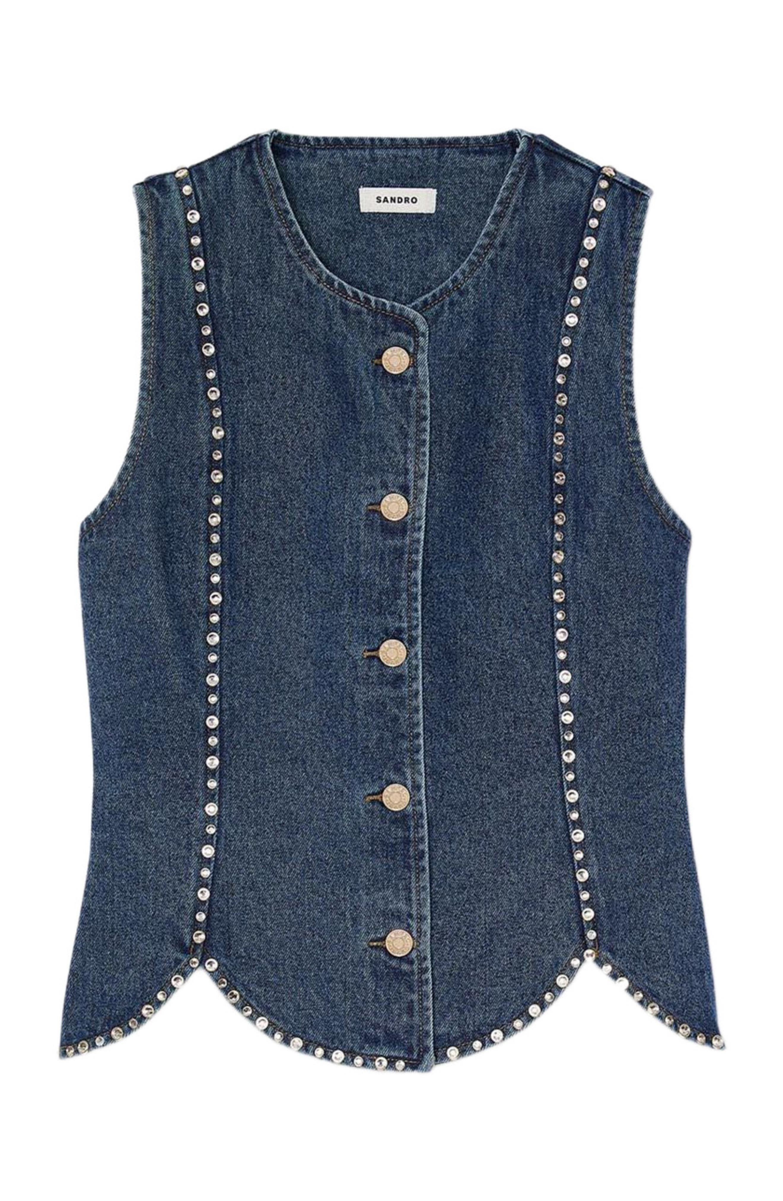 SANDRO Rhinestone denim top in Blue Jean at Nordstrom - 5