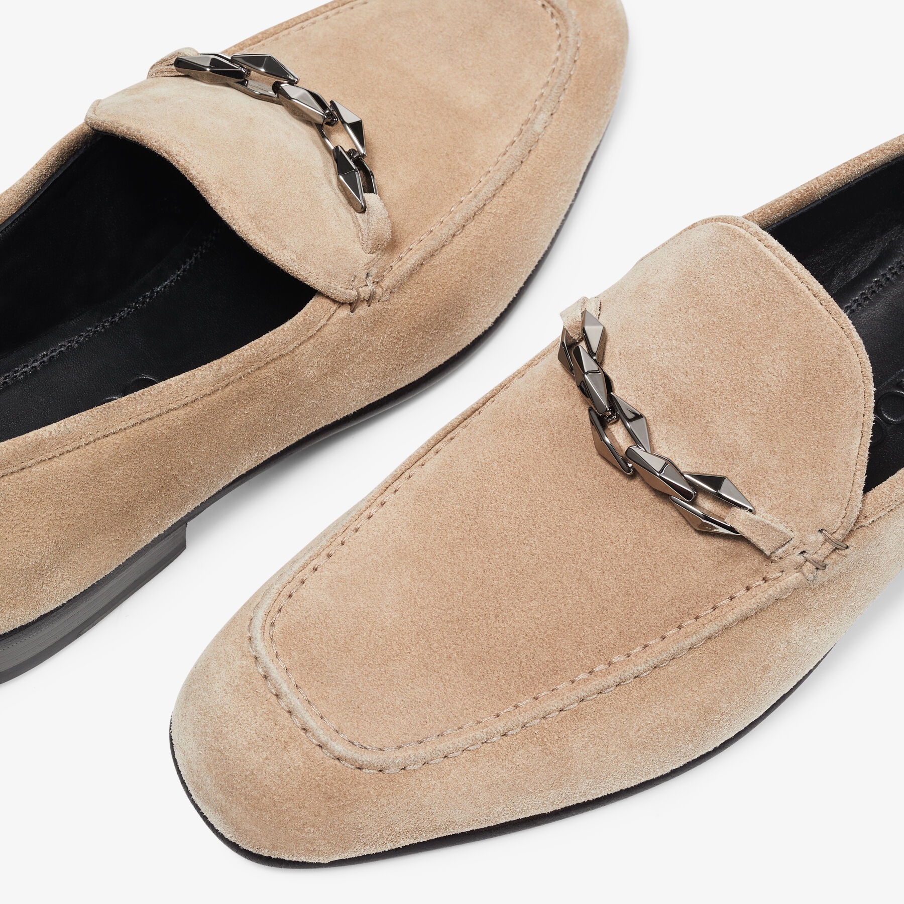 Marti Reverse
Stone Velvet Suede Loafers with Chain Embellishment - 3