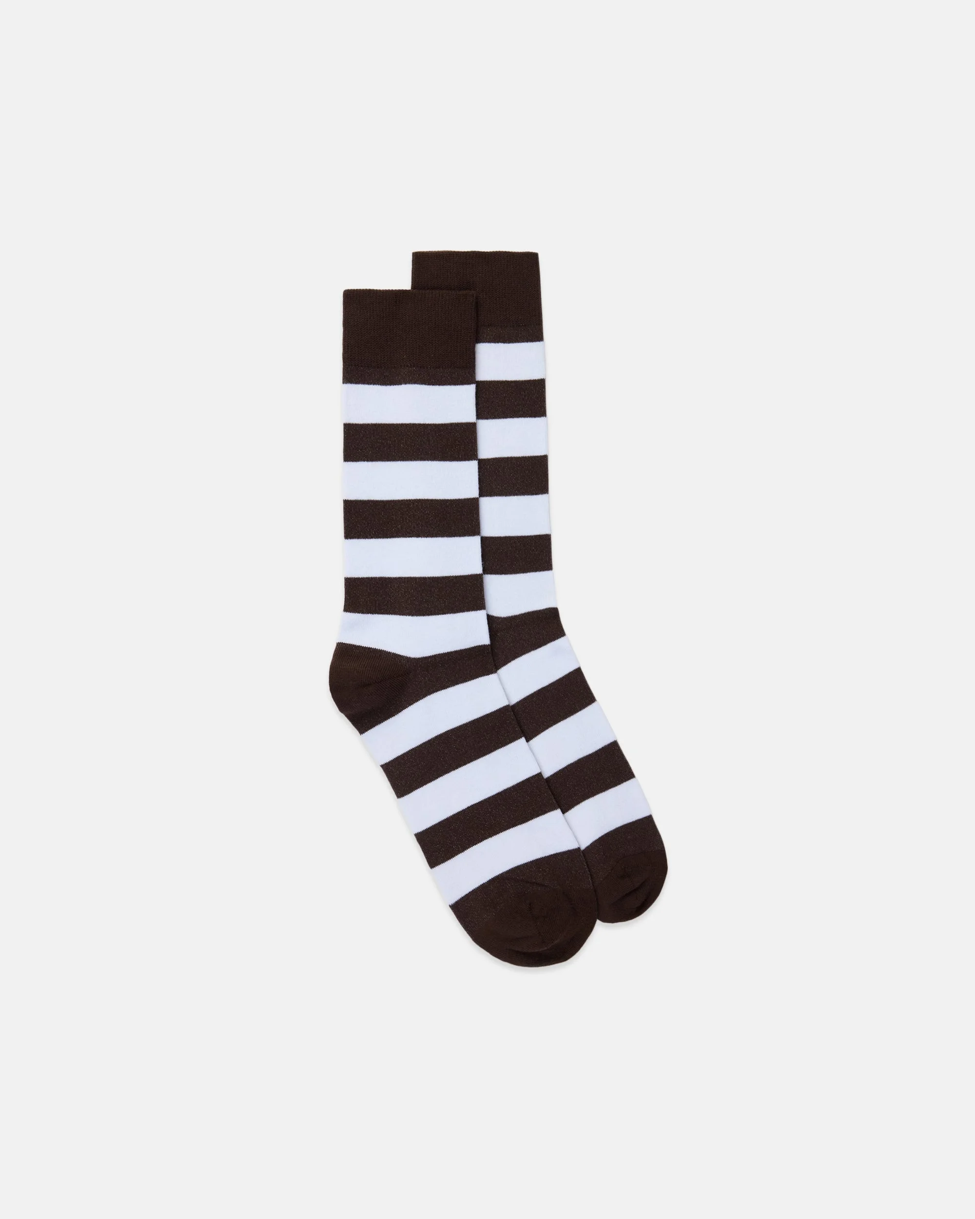 BROWN & WHITE HOOP STRIPE COTTON SOCKS - 1