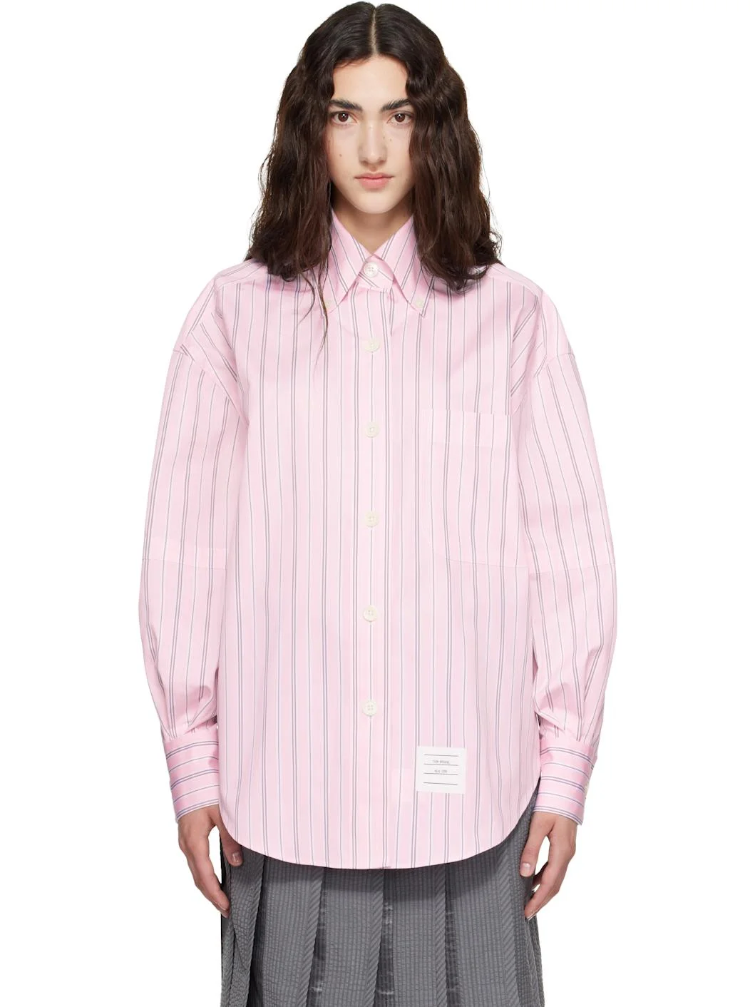 Pink Hairline Stripe Poplin Supersized Shirt - 1
