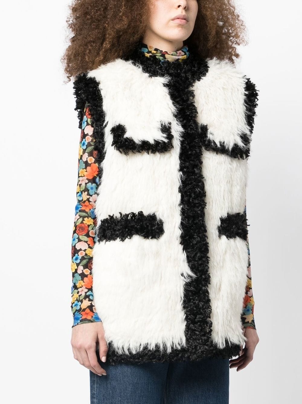 contrast-trim faux-fur gilet - 3