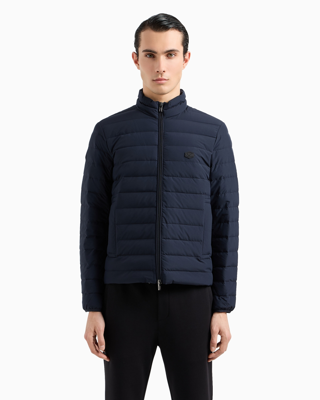 Quilted nylon full-zip down jacket with eagle logo patch - 4