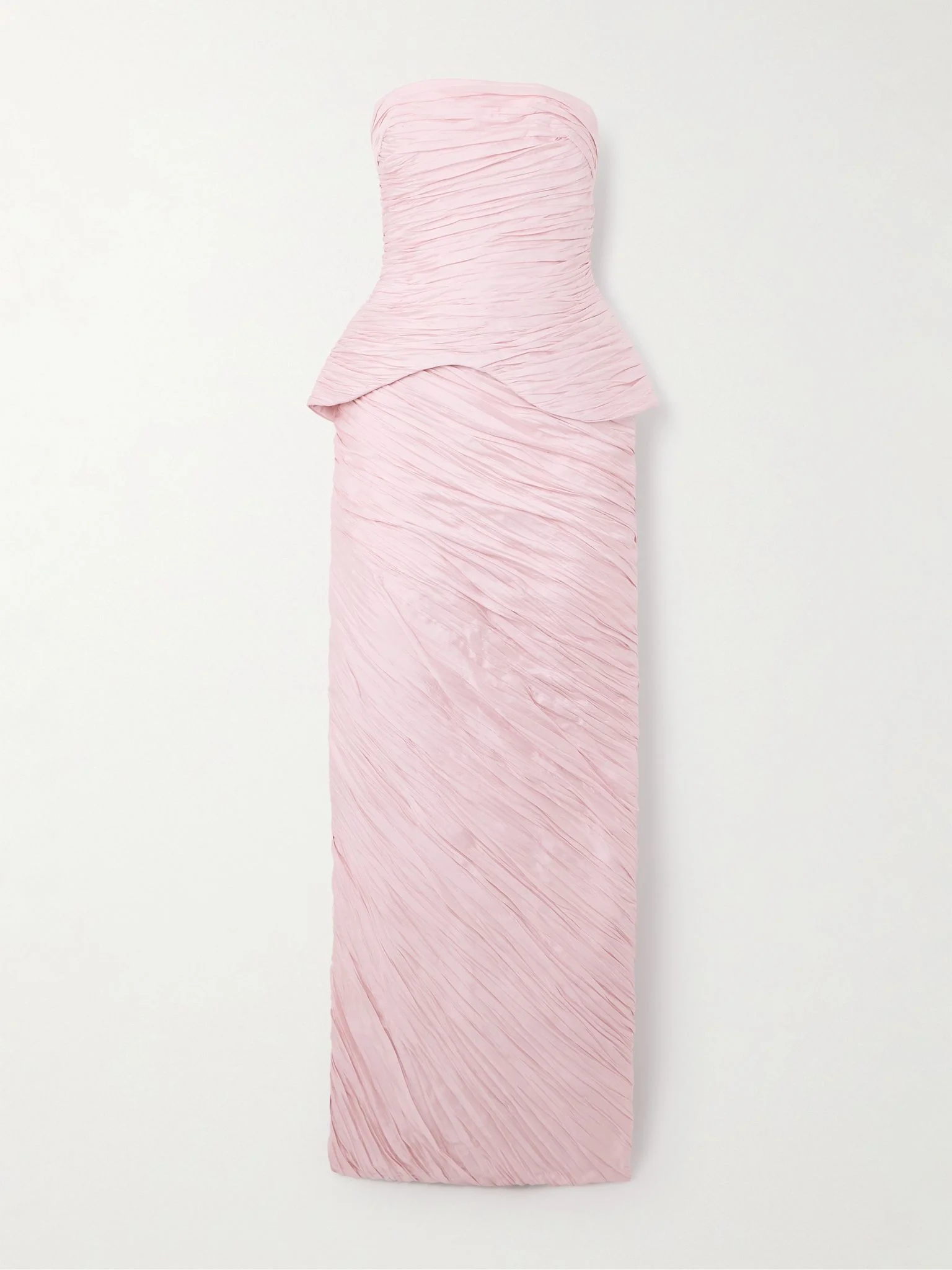 Strapless gathered plissé-taffeta gown Pink - 1
