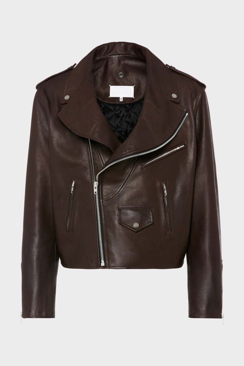 Folded Collar Leather Biker Jacket 1