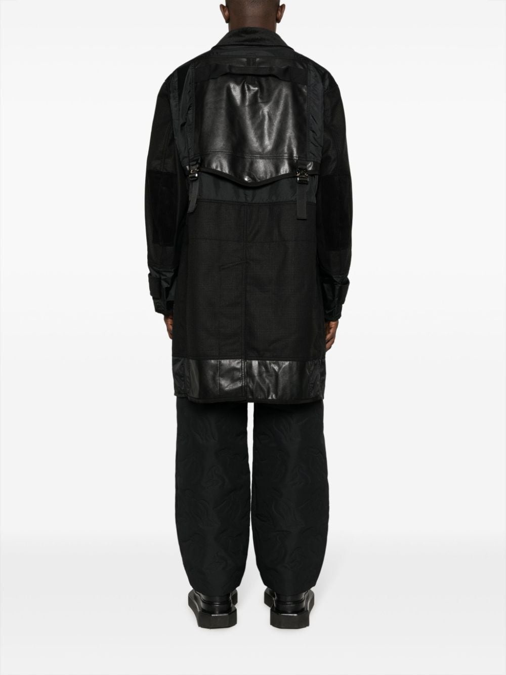 panelled single-breasted parka - 4
