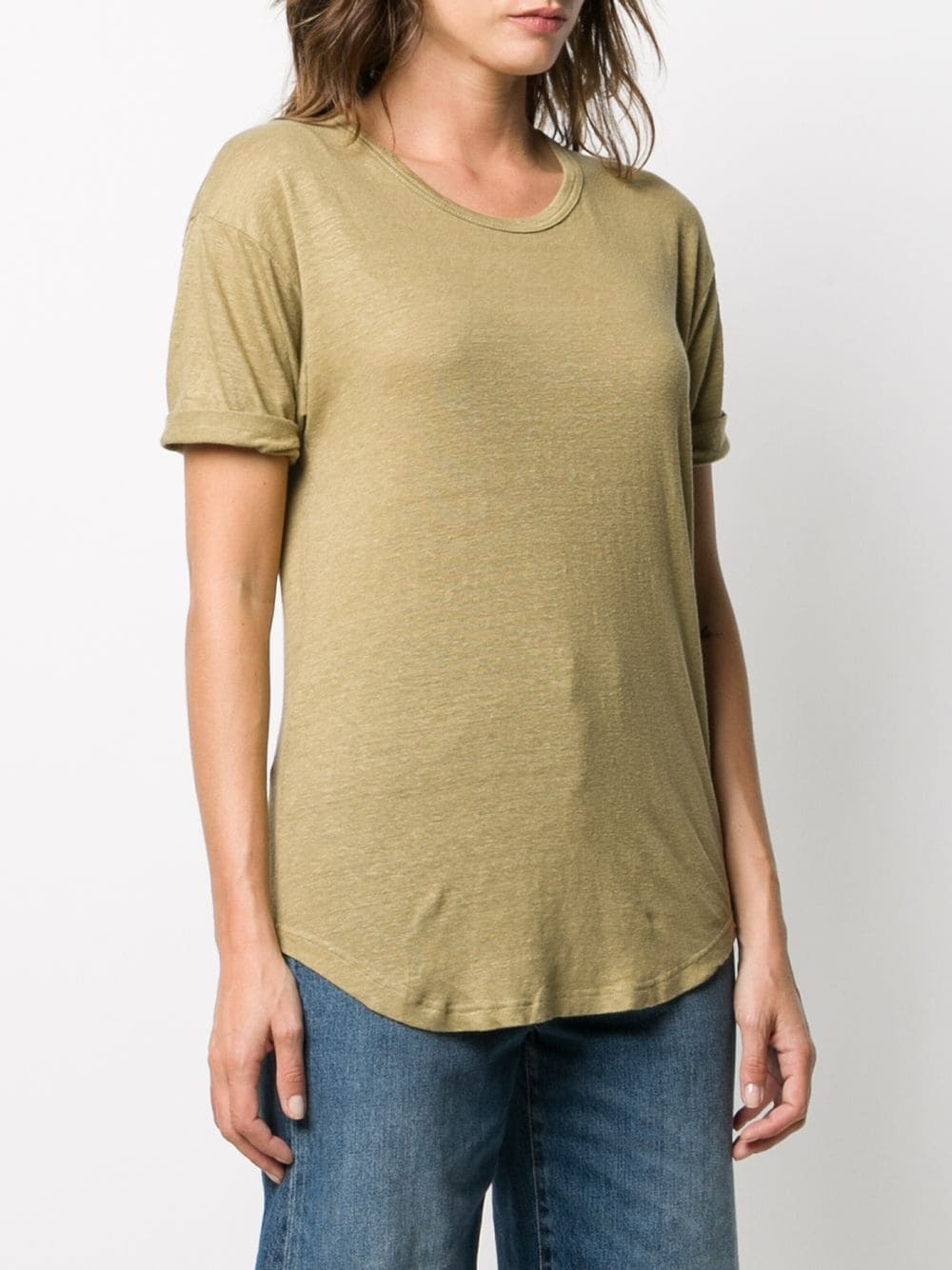 curve-hem linen T-shirt - 3