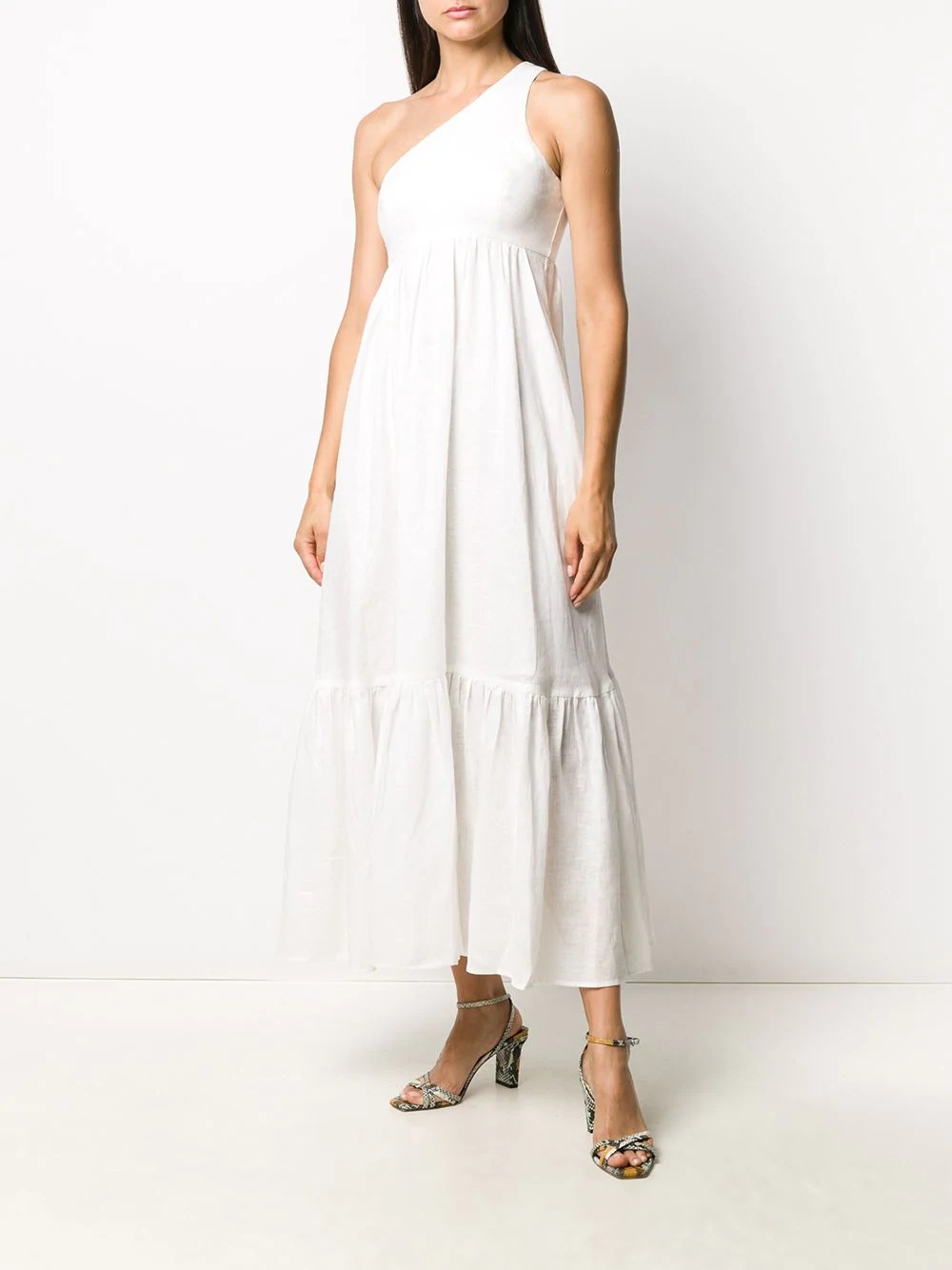 one-shoulder flared midi dress - 6