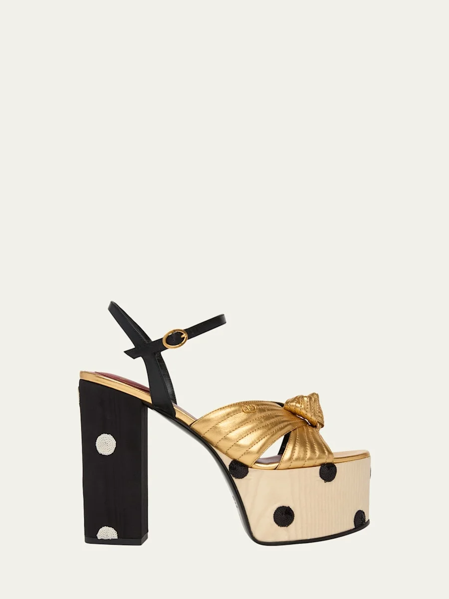 125mm VLogo Crasher Sequined Polka Dot Leather Platform Sandals - 1