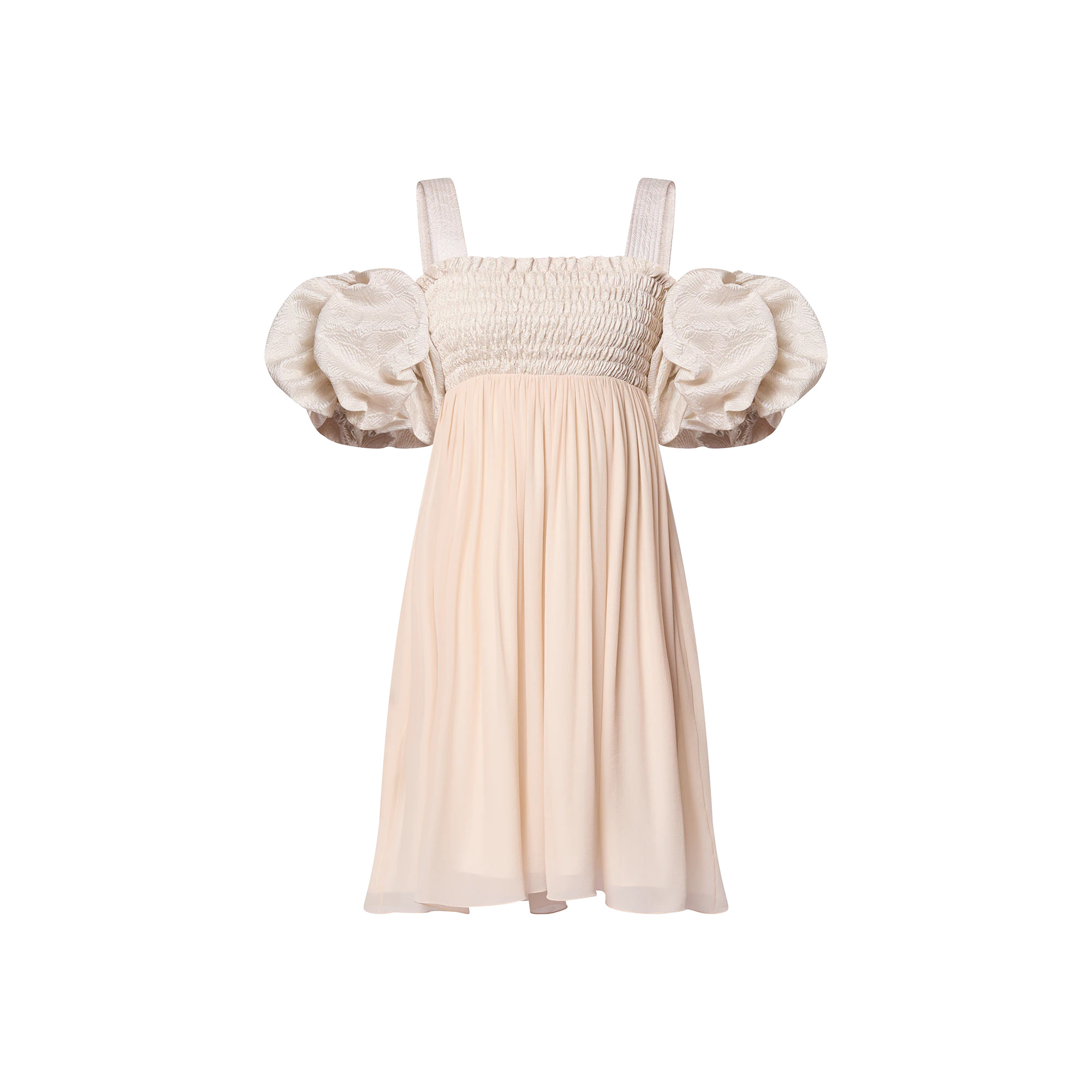 Puff Sleeve Smocked Bodice Dress - 1
