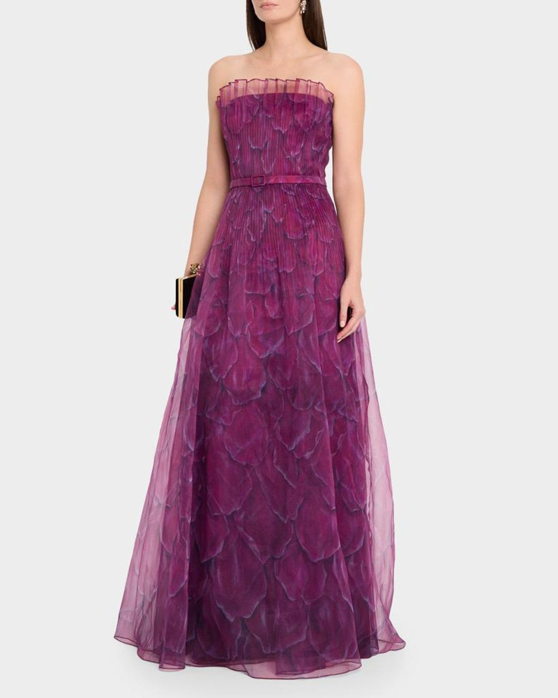 Ivana Strapless Printed Organza Gown 4