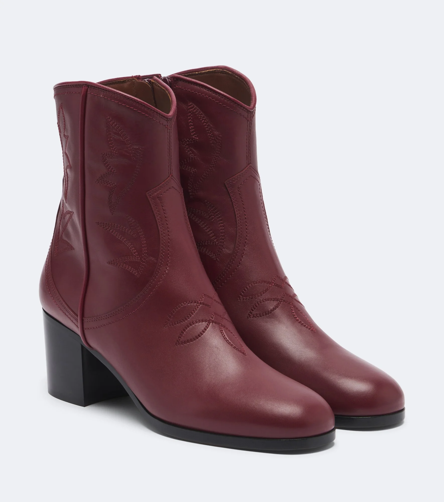 VLogo embroidered leather cowboy boots - 1