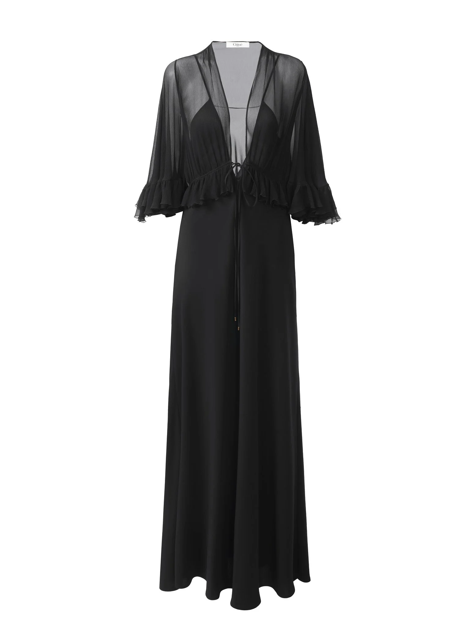 V-NECK LONG DRESS IN CRÊPE SATIN - 1