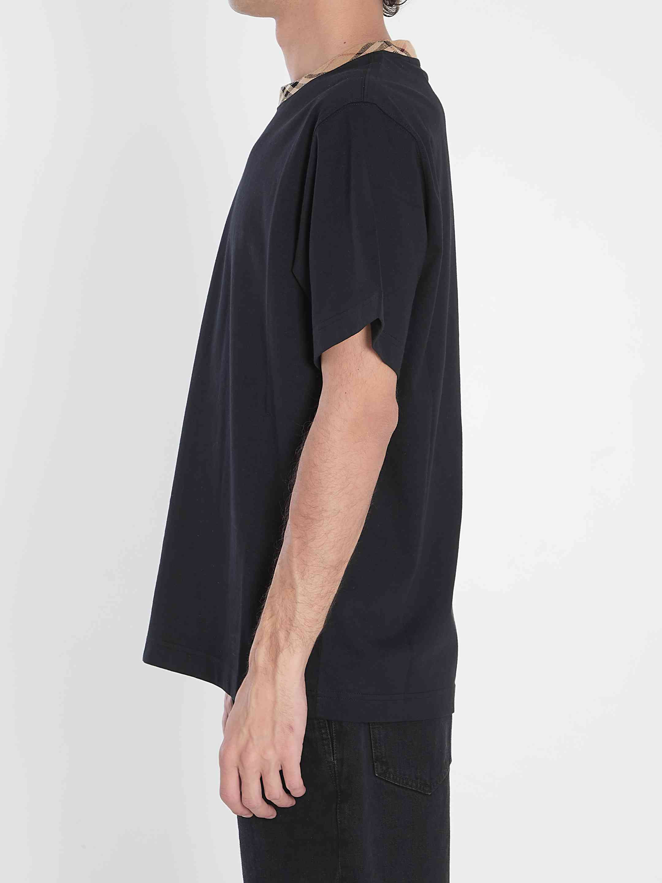 Burberry Men Cotton T-Shirt With Check Collar - 3